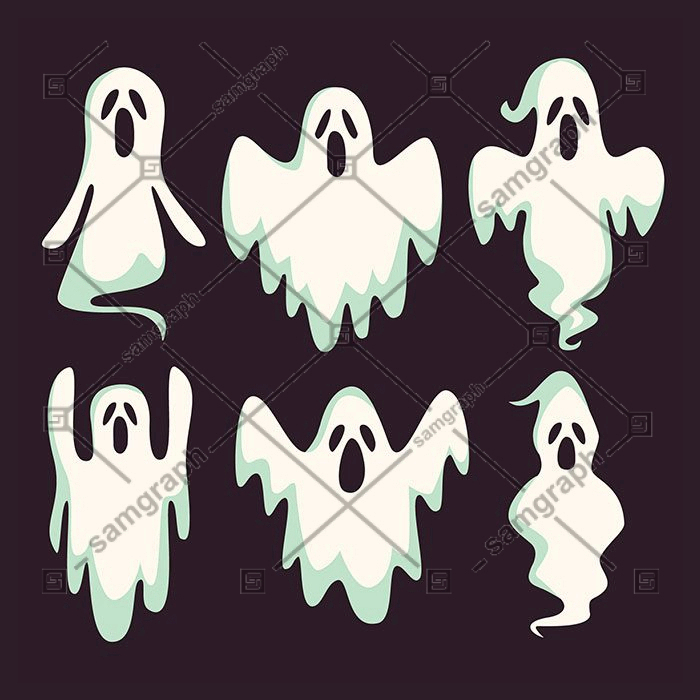set six halloween ghosts 1 کارت ویزیت رنگارنگ