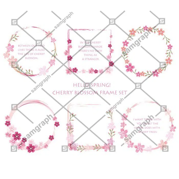 set vector cherry blossom frames with floral decorations 2 1 طرح-شیک-قاب-شکل-با-آیکون-گل-شاخه-رازک-شکوفه-ملت-در اطراف-کلمات-مرکز مواد تشکیل دهنده آبجو