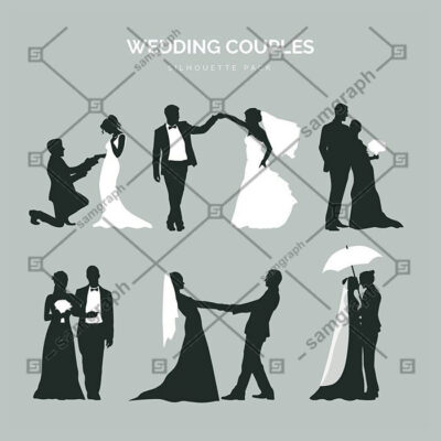 طرح وکتور 6 تایی زوج داماد و عروس با دسته گل چتر و رقص