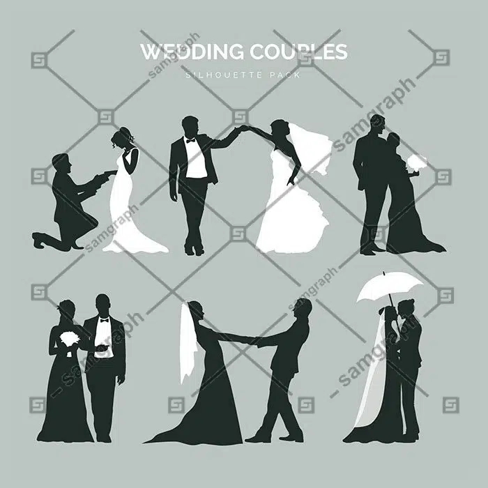 six wedding couples silhouette 1 سفید-عروسی-زن-لباس-با-حجاب