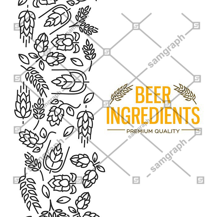 stylish design card with images left yellow text beer ingredients flowers twig hops blossom malt 1 وکتور-طراحی-المان های گرافیکی-گل-دستی