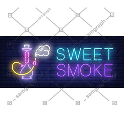 طرح نئون قلیان با دود sweet smoke neon sign