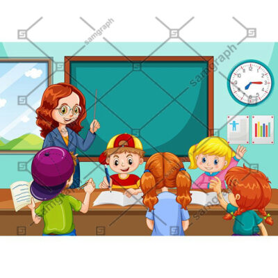 طرح وکتور تدریس معلم و دانش آموزان