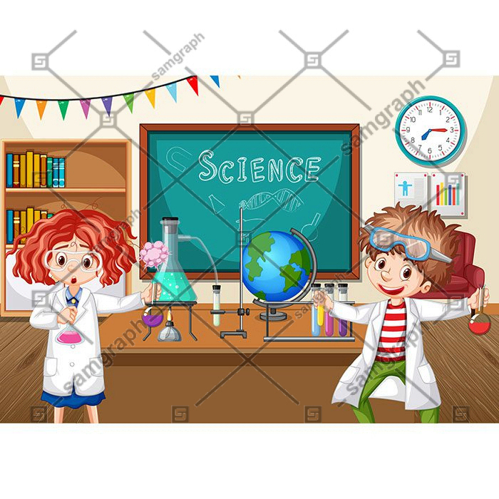 two young scientists doing chemistry experiment classroom 1 دو دانشمند-جوان-در حال انجام-شیمی-آزمایش-کلاس