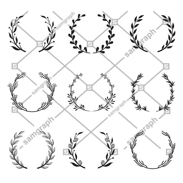 various round floral laurel frames set 1 وکتور-آبی-ابر