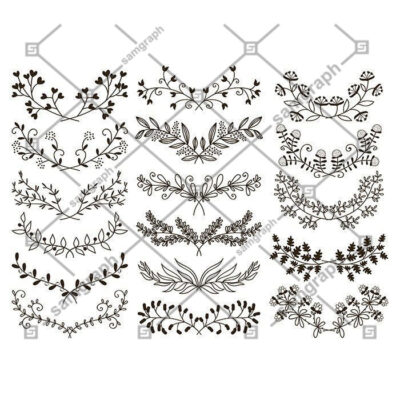 وکتور و ست المان های طراح دستی گل و حاشیه و ابجکت های جدا کننده