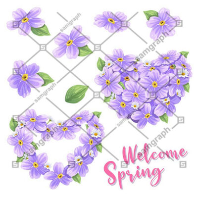 وکتور و تصویر قاب گل بنفش بصورت قلب