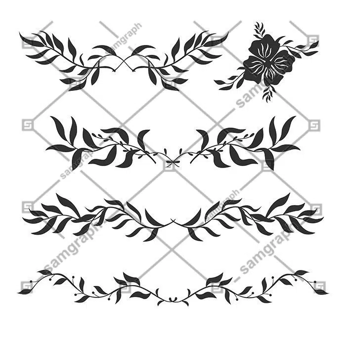 ست و مجموعه 4 تایی خطوط جدا کننده با گیاهان تزئینی 1 vector set decorative silhouettes plants 1 مجموعه-وکتور-سیلوئت-گیاهان تزئینی