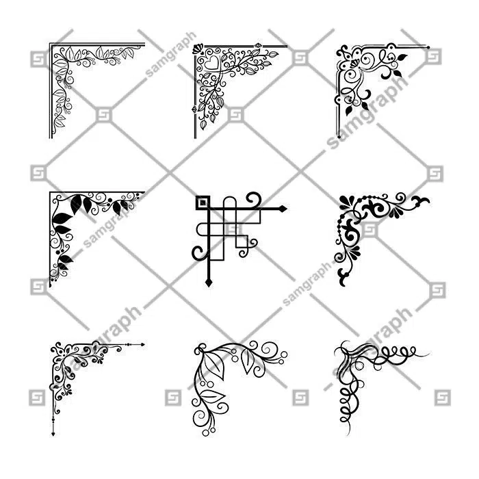 vector vintage corners elements frames page decoration 1 فایل لایه باز از طرح وکتور باربر شاپ | لوگو و نماد و آرم آرایشگاه مردانه | استیکر آریشگاه