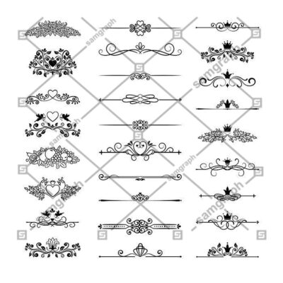 ست 27 تایی از کادر و خطوط جدا کننده مناسب صفحه آرایی با عناصر تاج و گل