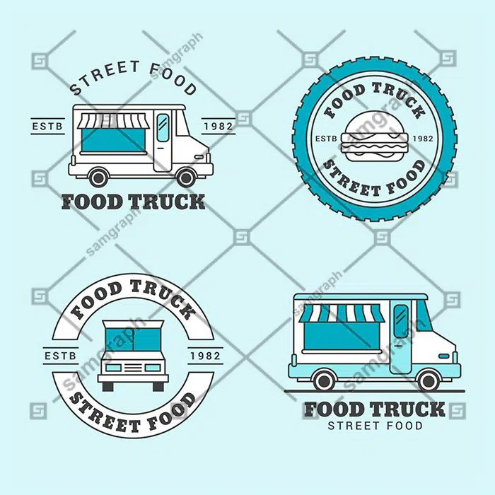 vintage food truck logo collection 1 فایل لایه باز از طرح وکتور باربر شاپ | لوگو و نماد و آرم آرایشگاه مردانه | استیکر آریشگاه