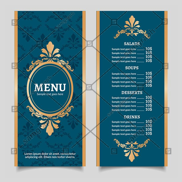 vintage golden menu template with baroque style 1 قالب-منو-وینتیج-با-سبک-طلایی