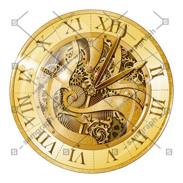 vintage golden watch illustration 1 آبرنگ-صورتی-گل-اکلیل-با-دایره-طلایی