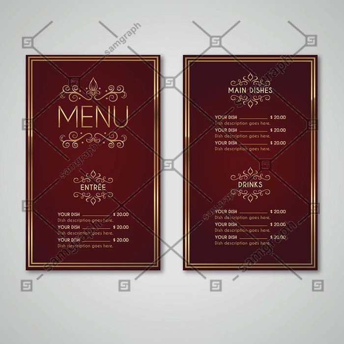 vintage menu template with golden style 1 قالب-منو-وینتیج-با-سبک-طلایی