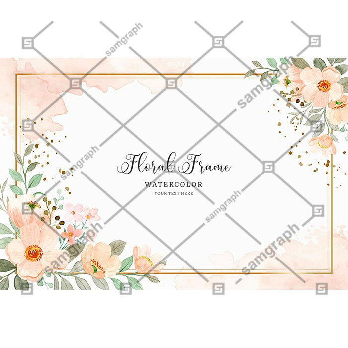 watercolor floral background with golden frame 1 آبرنگ-صورتی-گل-اکلیل-با-دایره-طلایی