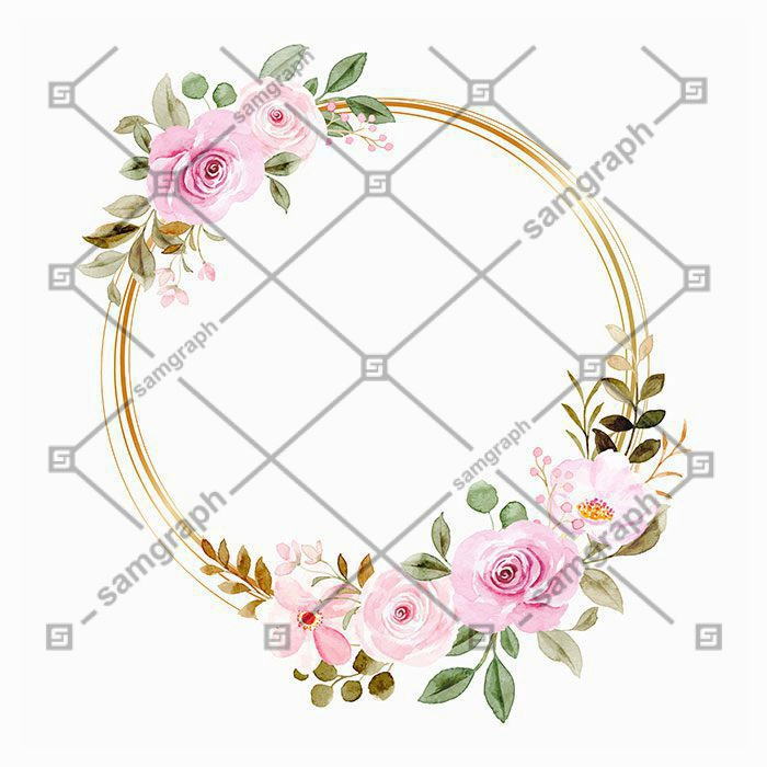 watercolor pink floral wreath with golden circle 1