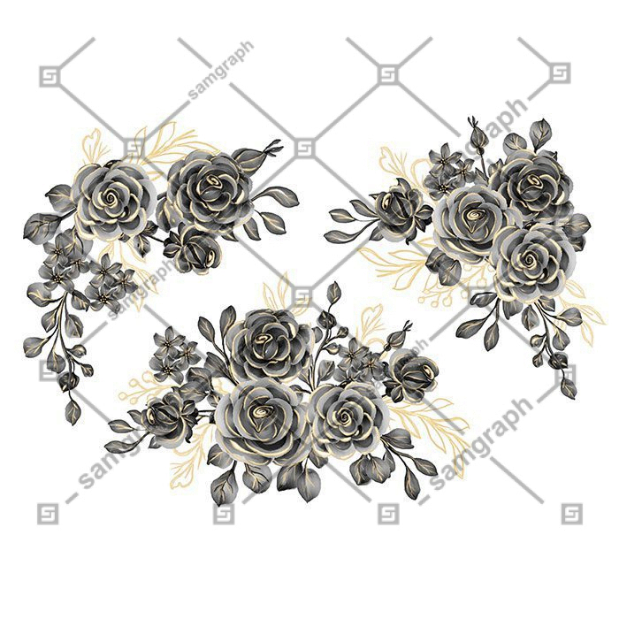 watercolor set flower arrangement with rose black gold 1 مجموعه-آبرنگ-گل آرایی-با-رز-مشکی-طلایی