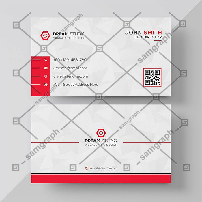 white business card with red details 1
