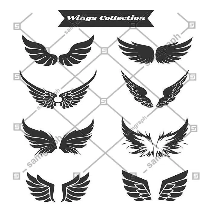 مجموعه بال های باز 1 wings icons collection flat black white design 1 طرح وکتور بالهای پروانه و پرنه