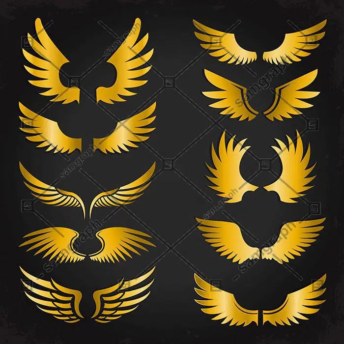بال های باز فرشته 1 wings icons collection shiny yellow various shapes 1 طرح وکتور بالهای طلایی