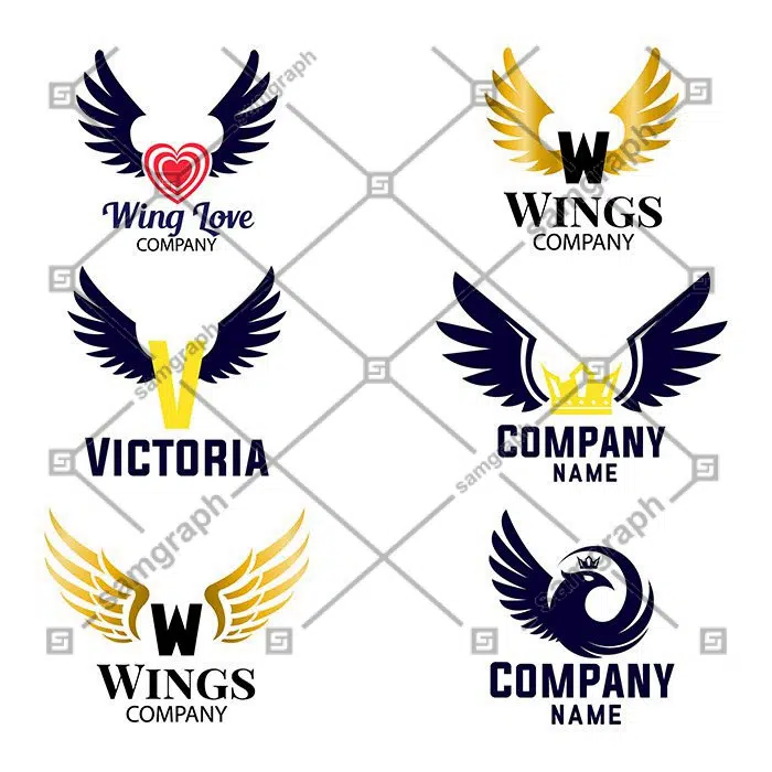 wings logotypes collection various flat design 1 فایل لایه باز از طرح وکتور باربر شاپ | لوگو و نماد و آرم آرایشگاه مردانه | استیکر آریشگاه