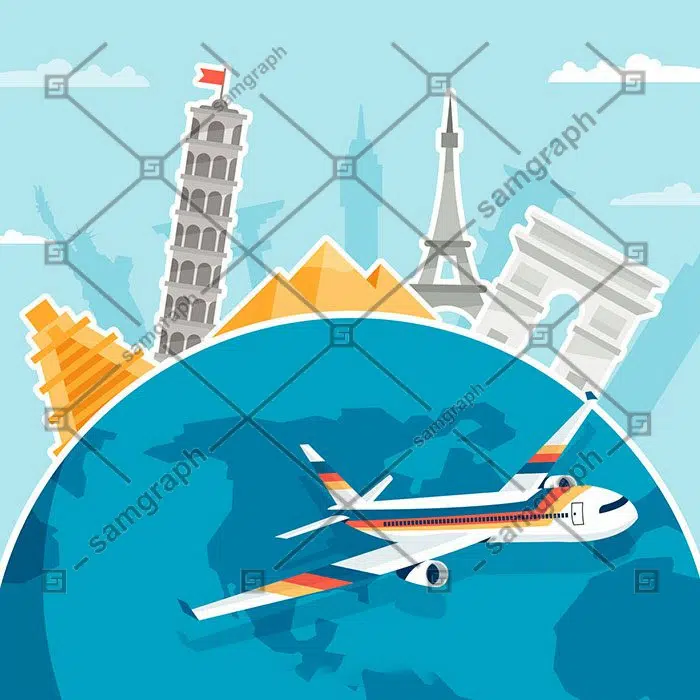 world with landmarks flat style 1 جهانی با نقاط دیدنی هواپیما