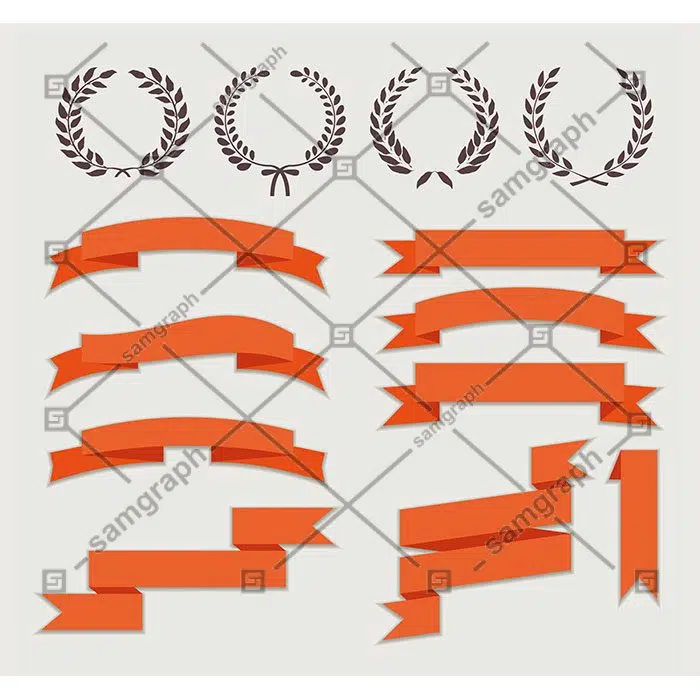 wreaths ribbons banner set flat style 1 تاج گل-وکتور-طلا-گل-گل-سبک-ست