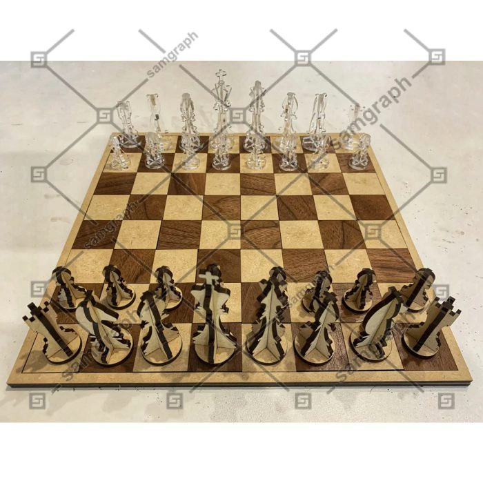 طرح آماده ساخت صفحه شطرنج بهمراه تمام مهره ها مناسب برش لیزر طلق یا چوب 