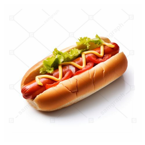 hot dog with mustard ketchup lettuce isolated white background 1 تصویر با کیفیت هات داگ با زمینه سفید با کاهو و سس خردل و گوجه