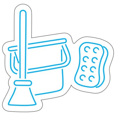 طرح نئون فرچه، جارو و تی تمیزکاری و سطل