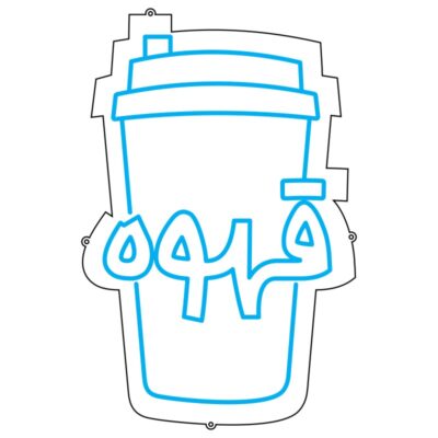 طرح نئون لیوان قهوه بیرونبر فارسی