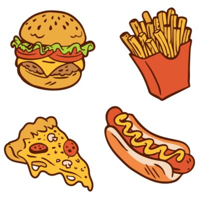 وکتور فست فود | مجموعه آیکون همبرگر سیب زمینی و هات داگ